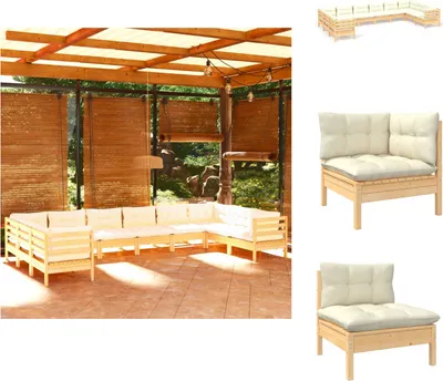 Produktbild von vidaXL 10-tlg. Garten-Lounge-Set mit Creme Kissen Kiefernholz -  Gartenmöbel-Sets