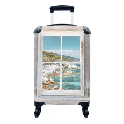 Produktbild von MuchoWow® Koffer Handgepäck Trolley Rollkoffer Kleine Reisekoffer mit 4 Rollen - Durchsichtig - Meer - Holz - Cabin Size < 55x40x23 cm & 55x40x20 cm - Fotokoffer - Kabinenkoffer - Boardgepäck - Reise-Box - Reisekoffer - Reisegepäck - Koffer mit Bild - Trolley für Kinder