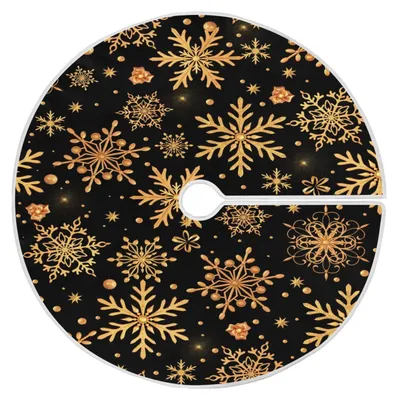 Weihnachtsbaumrock, Polyester, rund, 90 cm, goldene Schneeflocken