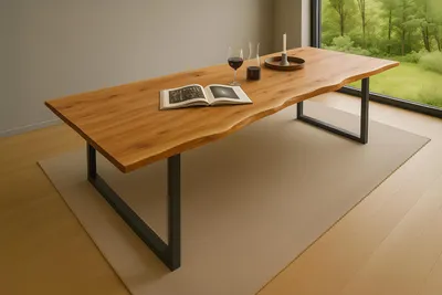 Produktbild von Esstisch Baumkante massiv Akazie natur 300 x 100 schwarz QUINN