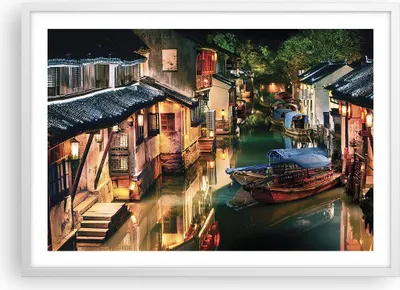 Produktbild von Gerahmtes Poster - Weißer Rahmen - Chinesisch Stadt Nacht - 70x50 cm - Wand Bild - Wanddeko - Wandbilder - Kunstposter - Wandposter - Bilderrahmen - Bilder - Kunstdruck - P2WAA70x50-4657