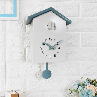 Immagine prodotto di Suoni di cucù, orologi a pendolo, casetta per uccelli, alimentati a batteria, per soggiorno, cucina, decorazione da parete, grigio, lancette + numeri, ABS
