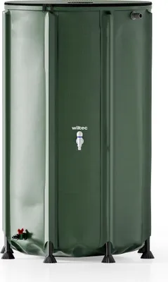 Image de Wiltec Récupérateur eau de pluie pliable 500 litres, citerne souple en PVC avec fermeture éclair, robinet et couvercle, réservoir irrigation jardin