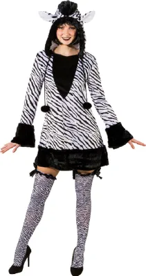 Produktbild von O9414-42-44 schwarz-weiß Damen y Zebra Kleid Kostüm mit Kaputze Gr.42-44