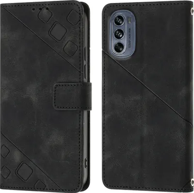Produktbild von Hülle für Motorola Moto G62 5G Prägung Flip Leder Brieftasche Schutzhülle mit Ständer Schwarz