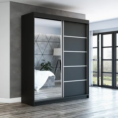 Produktbild von Schwebetürenschrank GAP 180 cm 2-türig Schrank mit Spiegel. Farbe: Schwarz