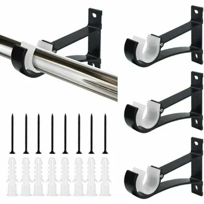 Produktbild von 4x Vorhangschiene Halterung 26-28mm, Aluminium Vorhangstange Halter Schwarz, Mit Schrauben und Dübeln
