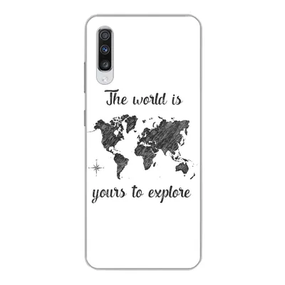 Produktbild von MuchoWow® Handyhülle Schutzhülle Hülle für Samsung Galaxy A70 Weltkarte - Schwarz - Sprichwörter Silikon Softcase Handy Hülle - Schutzhaube