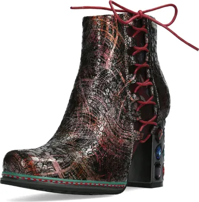 Produktbild von Laura Vita Damen Stiefelette gemustert Blockabsatz mit Strasssteinen Ledao 45, Größe:40 EU, Farbe:Rot