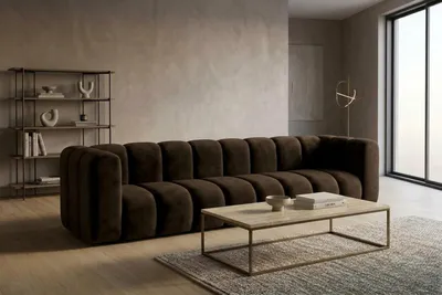 Zdjęcie produktu dla Sofa modułowa 4-osobowa, tkanina welwet Riviera, Czekoladowy, GRAND, Obraz wygenerowany przez AI