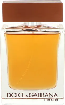 A close-up, front-facing studio shot of a Dolce & Gabbana The One For Men Eau de Toilette spray bottle.