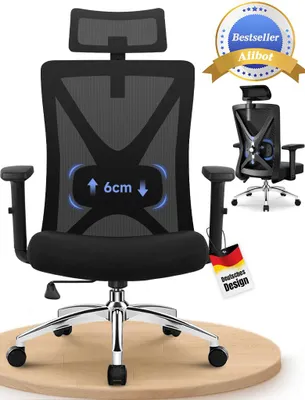 Zdjęcie produktu dla Krzesło biurowe Aiibot, ergonomiczne krzesło biurowe z regulowanymi podłokietnikami, miękkim podparciem lędźwiowym i zagłówkiem, obrotowe krzesło dla kierownictwa o nośności 200 kg
