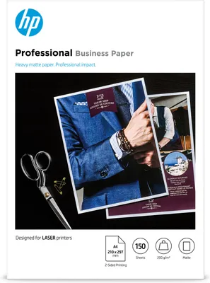 Zdjęcie produktu dla HP Papier matowy do drukarek laserowych Professional Laser Matte 200 g/m² – 150 ark./A4/210 × 297 mm, Druk laserowy, A4 (210x297 mm), Matowy, 150 ark., 200 g/m², Biały