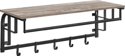 Produktbild von VASAGLE Wandgarderobe mit Ablage, Wandregal, mit 5 abnehmbaren Haken, greige-schwarz RCL102B02