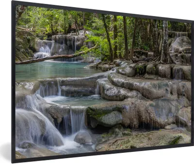 Produktbild von MuchoWow® Gerahmtes Poster Wasserfälle im Erawan Asian National Park 90x60 cm - Poster mit Schwarzem Bilderrahmen Wandposter Rahmen Foto Bilder - Fotorahmen - Foto-Plakat