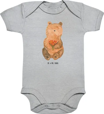 Produktbild von Mr. & Mrs. Panda Organic Babybody Bär Dankbar 12. - 18. Monat - Heather Grey - Geschenk, babykleidung body, Babystrampler, Teddy, Blumen, Dankeschön, Einteiler, Strampler
