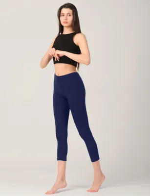 Produktbild von OCERA Basic Damen Leggings 3/4 Lang (Capri) aus atmungsaktiver Viskose Größen S - 2XL (36-54) - Dunkelblau, 44-46