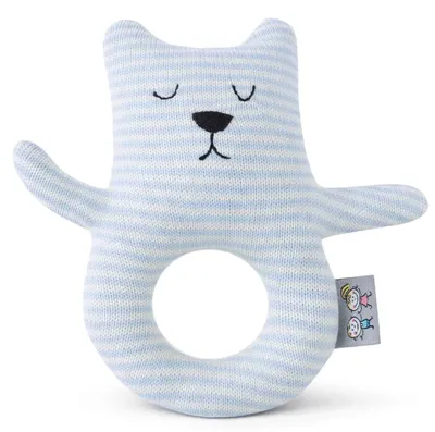 Produktbild von Babyrassel  gestrickter Baumwollbär - 13 x 7 cm - Blau | by SEVIRA KIDS
