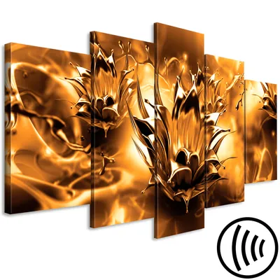 Produktbild von Akustikbild Abstrakt 200x100 cm Bilder Akustikschaum Hochleistungsschallabsorber Schallschutz Leinwand 5 tlg Wandbild Raumakustik Schalldämmung Blumen gold b-A-0581-b-o