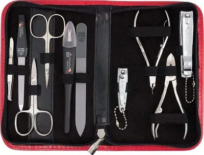 Produktbild von Famanu Maniküre Set 10-teilig - Nageletui aus schwarzem Kunstleder