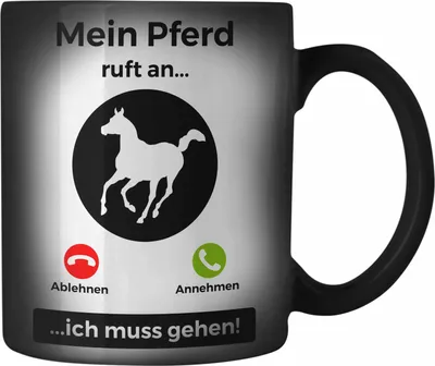 Produktbild von Trendation - Pferde Farbwechsel Zauber-Tasse Geschenk Mädchen Reiten Geschenke Pferd Karabiner Farbwechsel Zauber-Tasse Edelstahl für Reiterin Pferdeflüsterer Erwachsene Spruch (Schwarz)