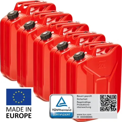 Produktbild von BW® Kraftstoffkanister Metall Benzinkanister 5x 20 Liter mit Schraubverschluss - Rot RAL 3000 - UN-Zulassung - Hergestellt in Europa