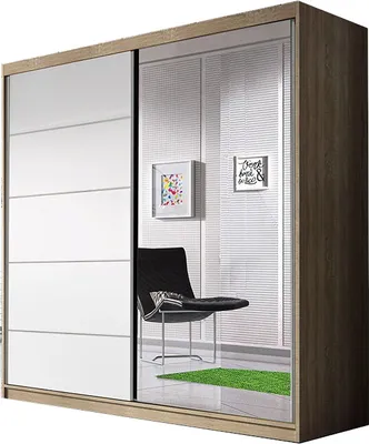 Produktbild von MOEBLO Kleiderschrank TESS 03 – Schwebetürenschrank 2-türig Schrank Garderobe Schiebtüren Schlafzimmer mit Spiegel, Kleiderstange und Regale (BxHxT): 183x218x61 cm (Sonoma + Weiß)