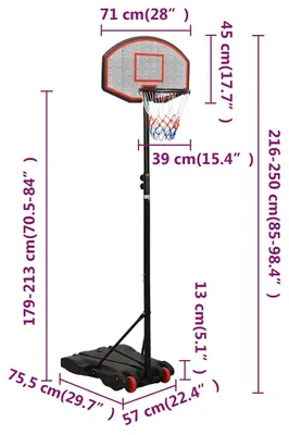 Obrázok produktu pre vidaXL Basketbalový stojan čierny 216-250 cm Polyetylén