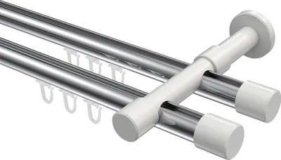 Produktbild von Interdeco Innenlaufstange / Gardinenstange mit Innenlauf Chrom / Weiß, Typ Prestige Santo (Kappe), 20 mm Ø 2-läufig, 280 cm