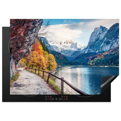 Produktbild von KitchenYeah© Herdabdeckplatte Berge - See - Weg - Natur - Wasser , 75x52cm, Küche Deko, Glaskeramikkochfeld Herdabdeckung, Abdeckplatte fùr Kochfeld