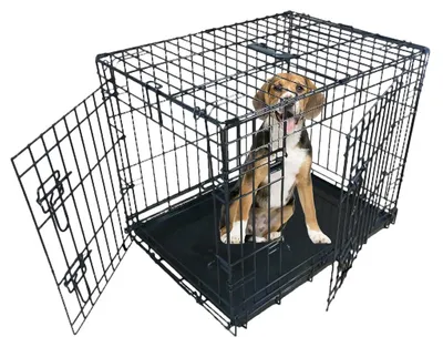 Image de Cage pour chien pliable - Moyenne 76 x 53 x 60 cm - Noir - 2 portes - Plateau métallique
