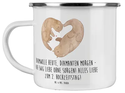 Produktbild von Mr. & Mrs. Panda becher emaille 2. Hochzeitstag Baumwollhochzeit - Weiß - Geschenk, Heirat, Pott, Hochzeit, Haferl, Kaffeepott, Geschenke, Tasse, Teetasse, auf ewig Liebe