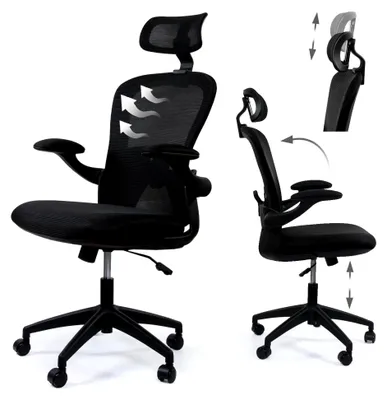 Produktbild von Ergonomischer Bürostuhl mit verstellbarer Lordosenstütze und Kopfstütze in Schwarz