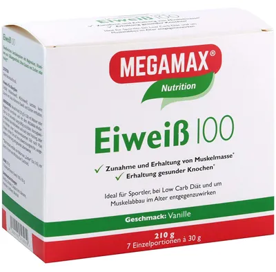 Produktbild von MEGAMAX Nutrition Eiweiß 100 Pulver Vanille-Geschmack, 210 g Pulver