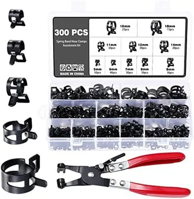 Produktbild von 300 Stück Schlauch Federklemme 10 Größen Kraftstoffleitung Schlauchschellen Schlauchschelle Clip Schlauchschellen Verschluss Kraftstoffleitung Schelle 5-18mm,Mit Einer Schlauchklemme Zange