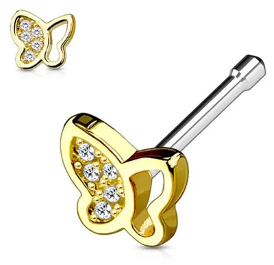 Produktbild von Nasenstecker „Schmetterling“: Nasenpiercing Stecker mit Zirkonia Gold