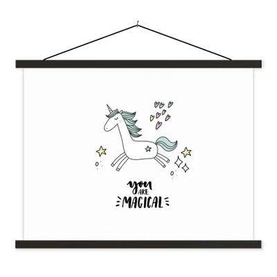 Produktbild von MuchoWow® Textilposter Einhorn - Kinder - Zitate - Du bist magisch - Mädchen 60x45 cm mit schwarzem Rahmen - Poster Schlafzimmer