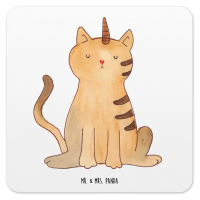 Produktbild von Mr. & Mrs. Panda Untersetzer für Gläser Einhorn Katze 6er Set - Weiß - Geschenk, Tischuntersetzer, Glitzer, Glas-Untersetzer, Coaster, Erwachsenwerden, Unicorn