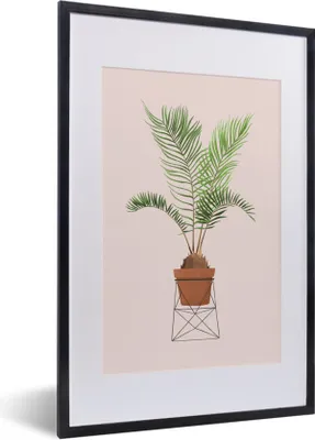 Produktbild von MuchoWow® MuchoWow® Gerahmtes Poster Pflanze - Palme - Pastell - Rosa 40x60 cm - Poster mit zchwarzem Bilderrahmen - Poster in Rahmen