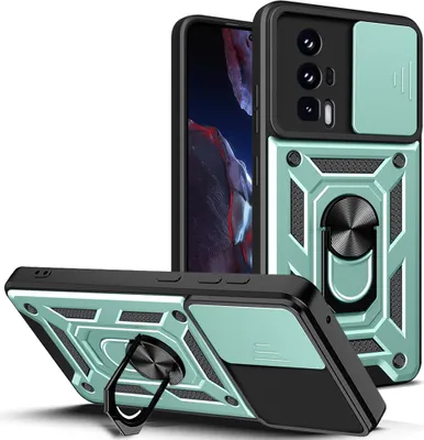 Produktbild von Hülle für Xiaomi Poco F5 Pro mit Ring Ständer Halter Dia Kameraschutz TPU PC Hybrid Handyhülle Grün