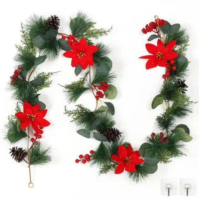 Produktbild von Künstliche Weihnachtsgirlande 170 cm mit roten Beeren und Tannenzapfen