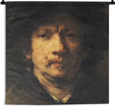 Produktbild von MuchoWow® Wandteppich Wandbehang Selbstbildnis - Gemälde von Rembrandt van Rijn 90x90 cm Tapisserie Dekoration Wandtuch - Wandaufhänger
