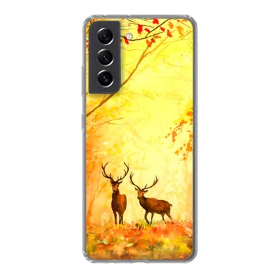 Produktbild von MuchoWow® Handyhülle Schutzhülle Hülle für Samsung Galaxy S21 FE Natur - Ölfarbe - Hirsche - Tiere - Herbst - Orange Silikon Softcase Handy Hülle - Mobiltelefonhülle