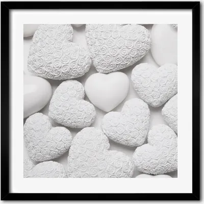 Produktbild von Bild - 50 cm x 50 cm - MDF - Rahmen, Wandkunst - Weißer Hintergrund mit Herzen