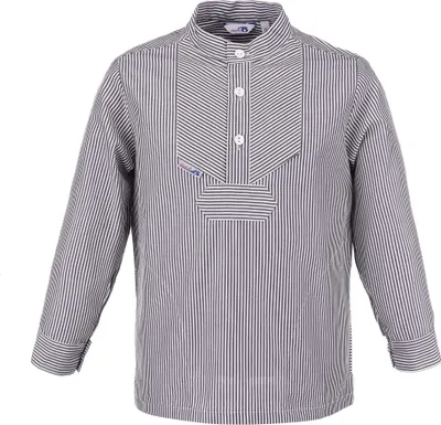 Produktbild von modAS Kinder Fischerhemd Sommer Langarm-Shirt mit Stehkragen - Gestreiftes Hemd im Finkenwerder-Stil in Marine-Weiß (053) Größe 98