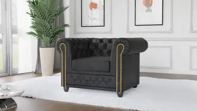 Produktbild von S-STYLE MÖBEL - Vibe - Chesterfield Sessel aus Anthrazit Vintage Optik Microfaser mit Holzfüßen, B/T/H: 94 cm/ 86 cm / 72 cm