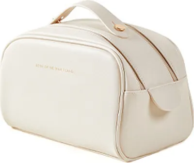 Image de (blanc) Trousse de maquillage de voyage grande capacité, trousse de maquillage de voyage portable, trousse de maquillage en cuir imperméable pour les cosmétiques féminins