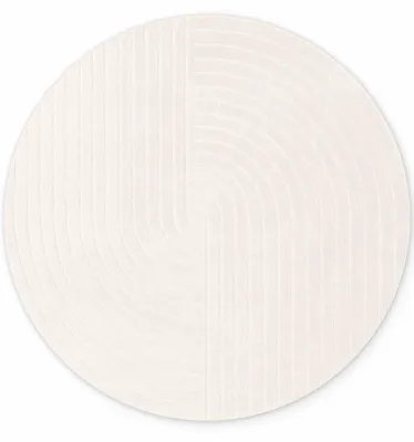 Produktbild von Vikosa Wollteppich Rund Arcura, Einfarbiges Bogen Design, Creme Weiß - Ø 120 cm