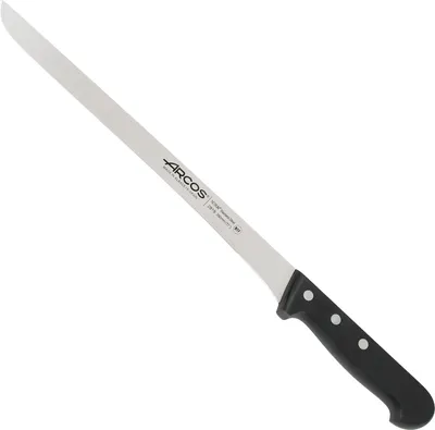 Produktbild von Schinkenmesser Arcos Universal 281904 aus Nitrumstahl, mit Mango aus Polyoxymethylen und 28 cm Klinge im Karton.
