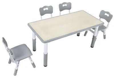 Productafbeelding van Eikuavons kinderbureau met 4 stoelen, in hoogte verstelbaar, 120 x 60 cm, grijze houtlook